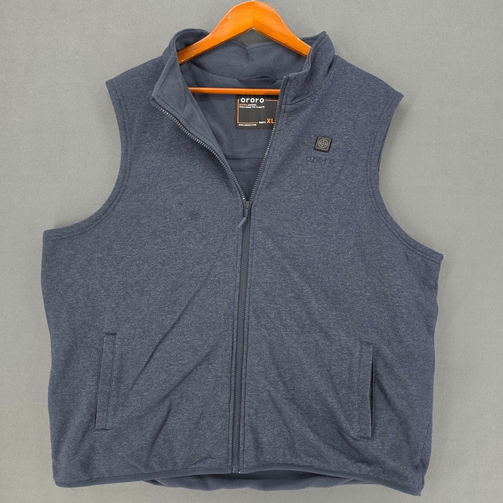 Ororo Mens Heated Fleece Vest Blue Heather Full Zip Sleeveless Jacket XL